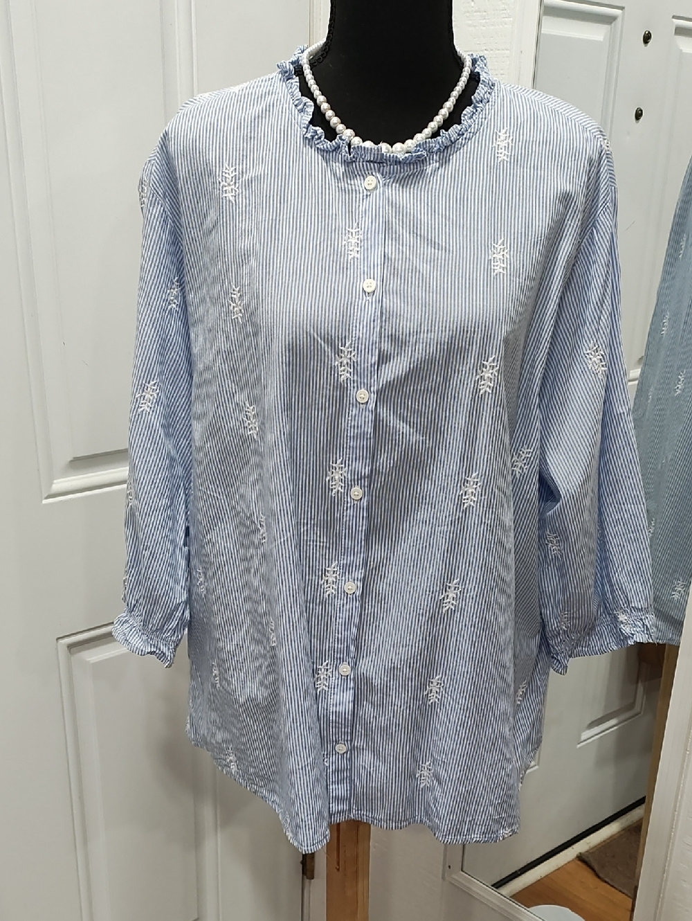 St. John's Bay Blue and White Striped Button-Down Shirt